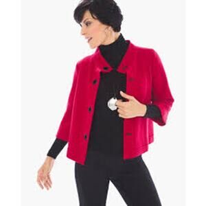 Chico's Wool Red Addison Cardigan Coat 3/4 sleeve toggle cape size 3 (Large)